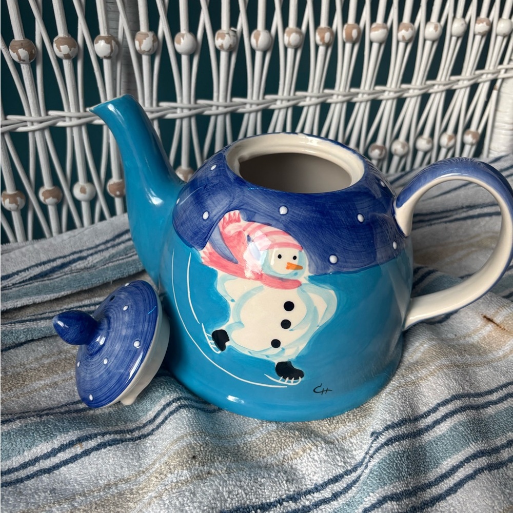 Blue Snowman Teapot le Gourmet chef perfect teapot looks new ceramic
